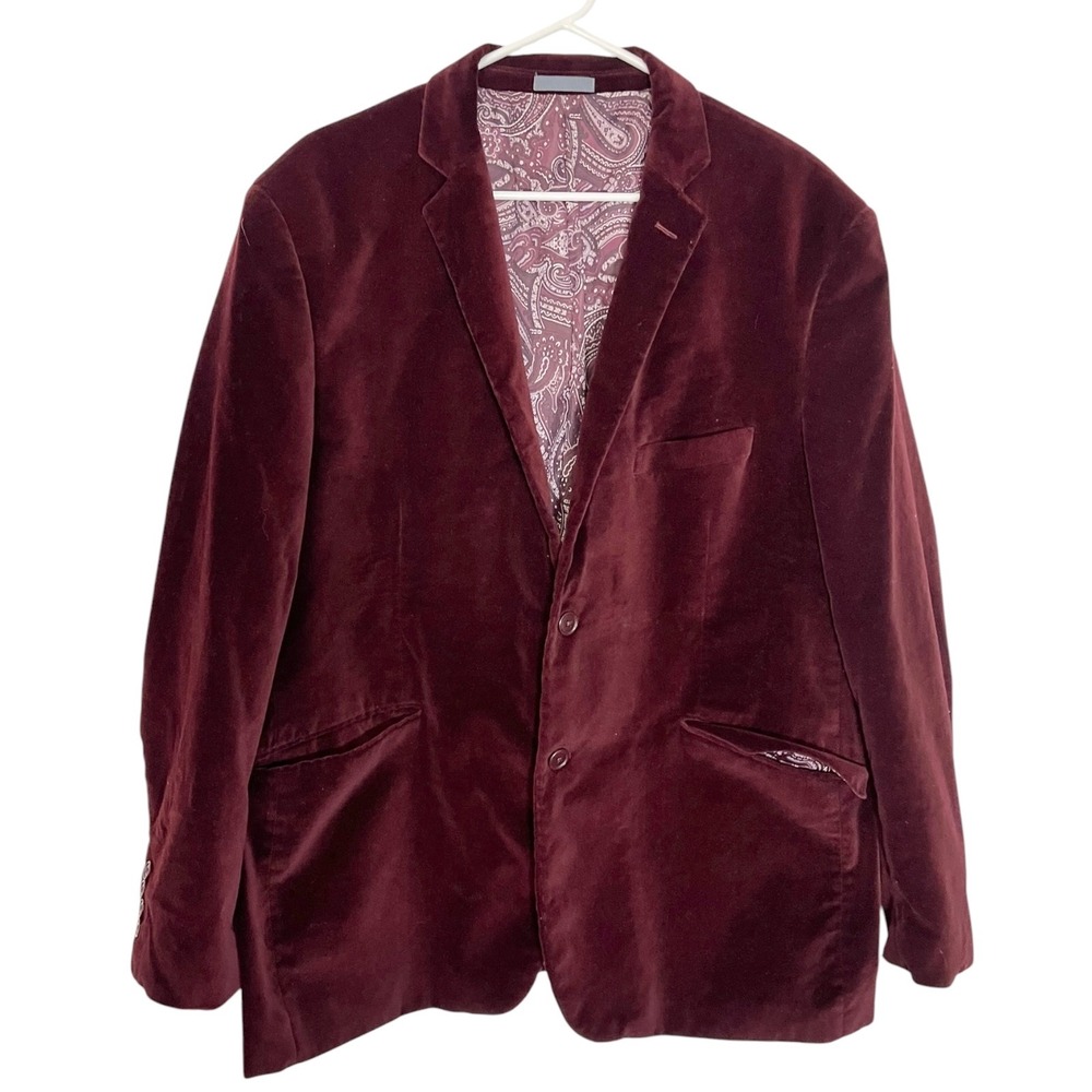 Madison 48R Burgundy Velvet Blazer Sport Coat Paisley Lining Dandy Dark Academia